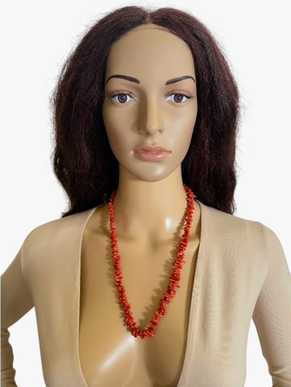 Vintage natural red branch coral single strand silver clasp necklace